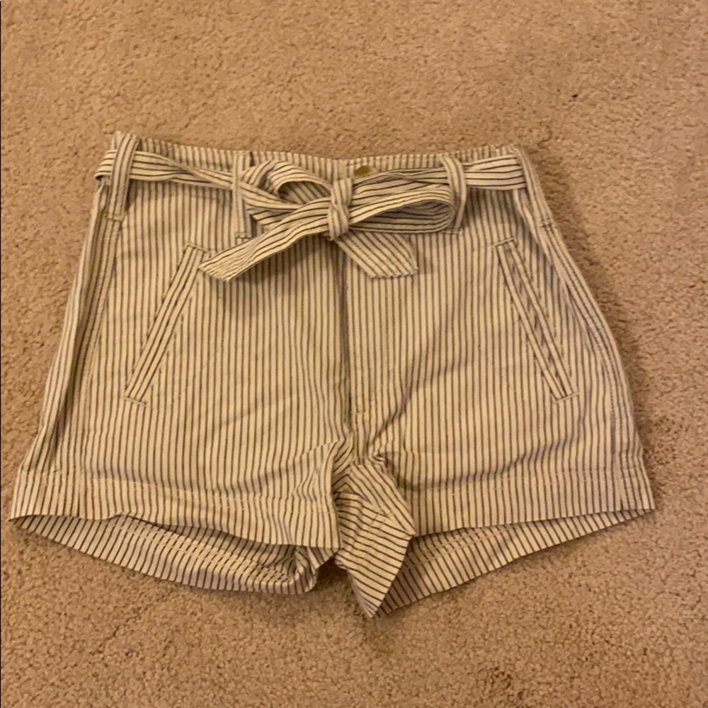 Blue and white striped shorts with tie